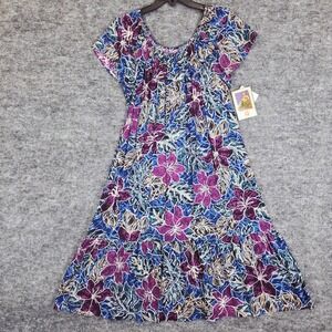 VTG Hilo Hattie Maxi Dress Large Hawaiian Floral‎ Ruffled Tropical Muumuu Luau